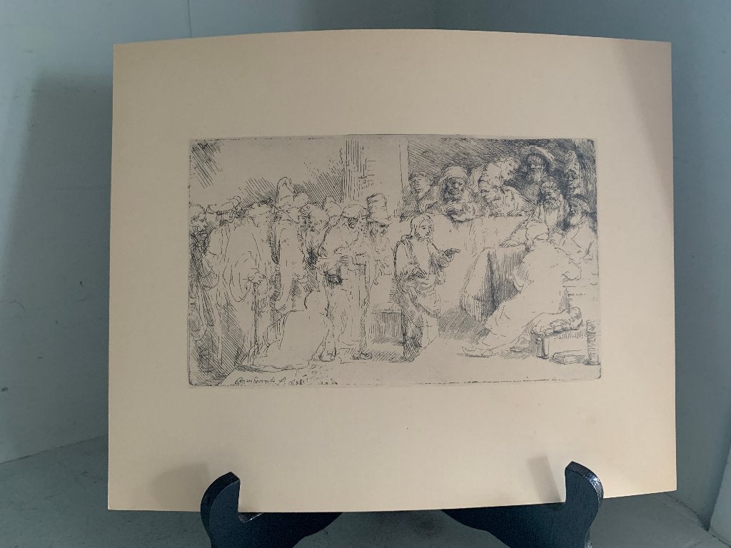 Oude lichtdruk van Rembrandt, 'De Prediker Anslo' Lichtdruk, Antiek en Kunst, Ets, Religie, Origineel, 1600 - 1699