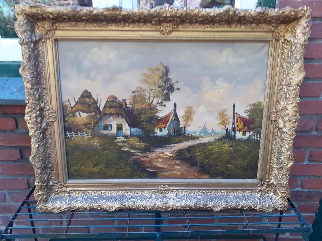 Groot Olieverf/Doek Schilderij in romantische stijl gesign., Antiek en Kunst, Kunst | Schilderijen | Klassiek, Ophalen of Verzenden