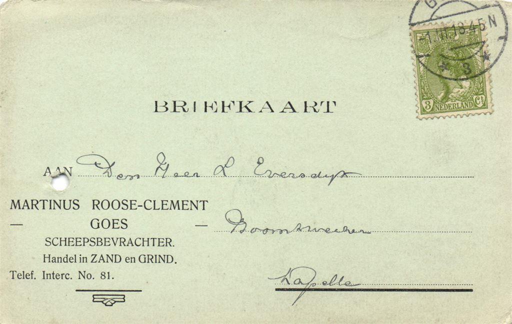 Marinus Roose-Clement, Goes - 03.1918 - briefkaart, Ophalen of Verzenden, Briefkaart