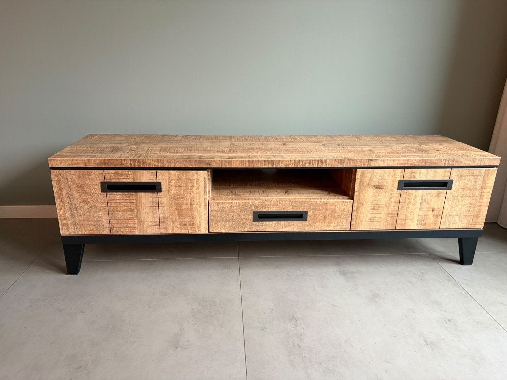 Tv dressoir / meubel De bommel, Ophalen, 150 tot 200 cm, Hout/staal/industrieel, Zo goed als nieuw