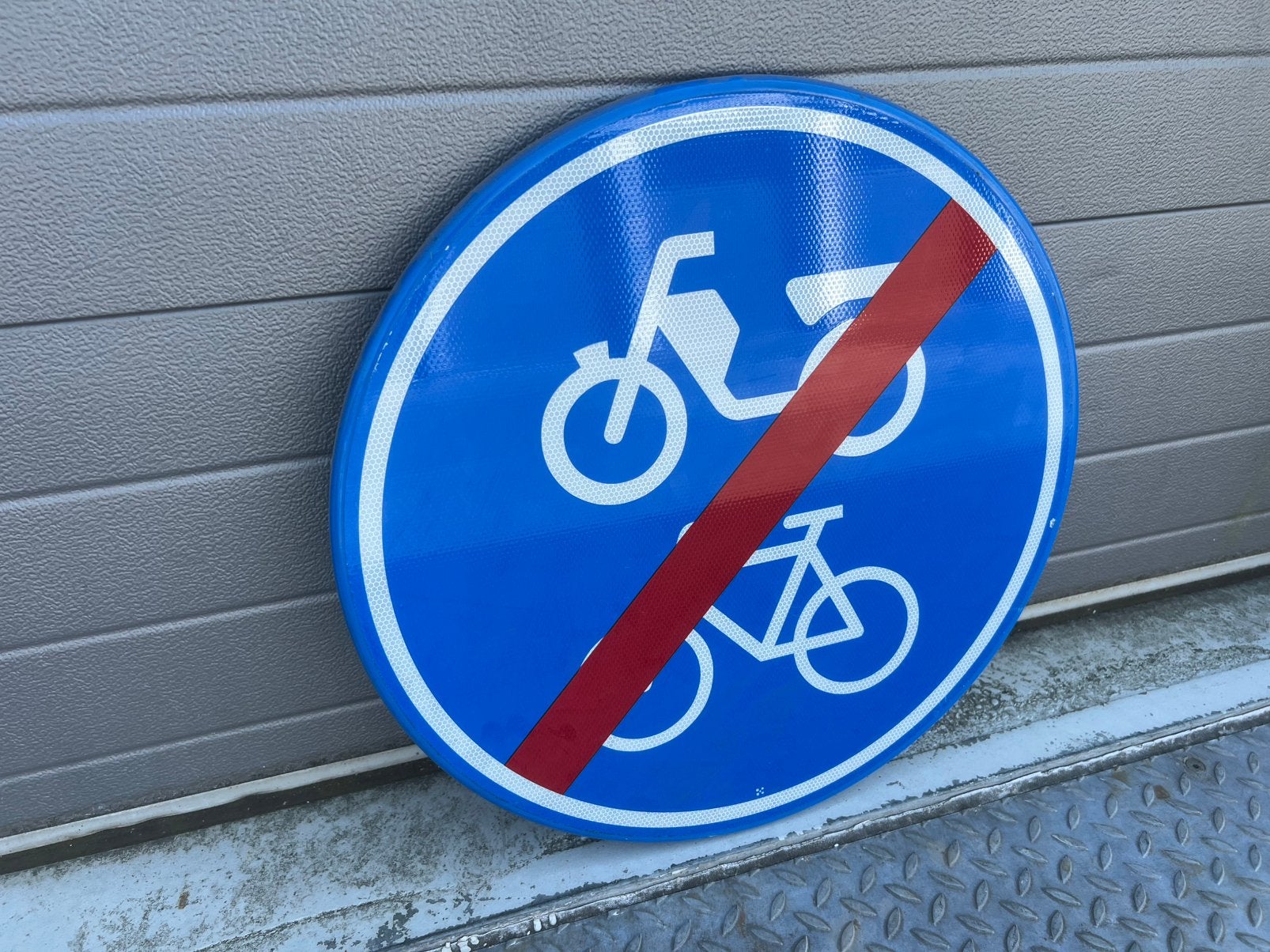 Verkeersbord einde bromfiets pad fietspad blauw 60 cm, Reclamebord, Verkeersbord, Fietspad, Ophalen of Verzenden