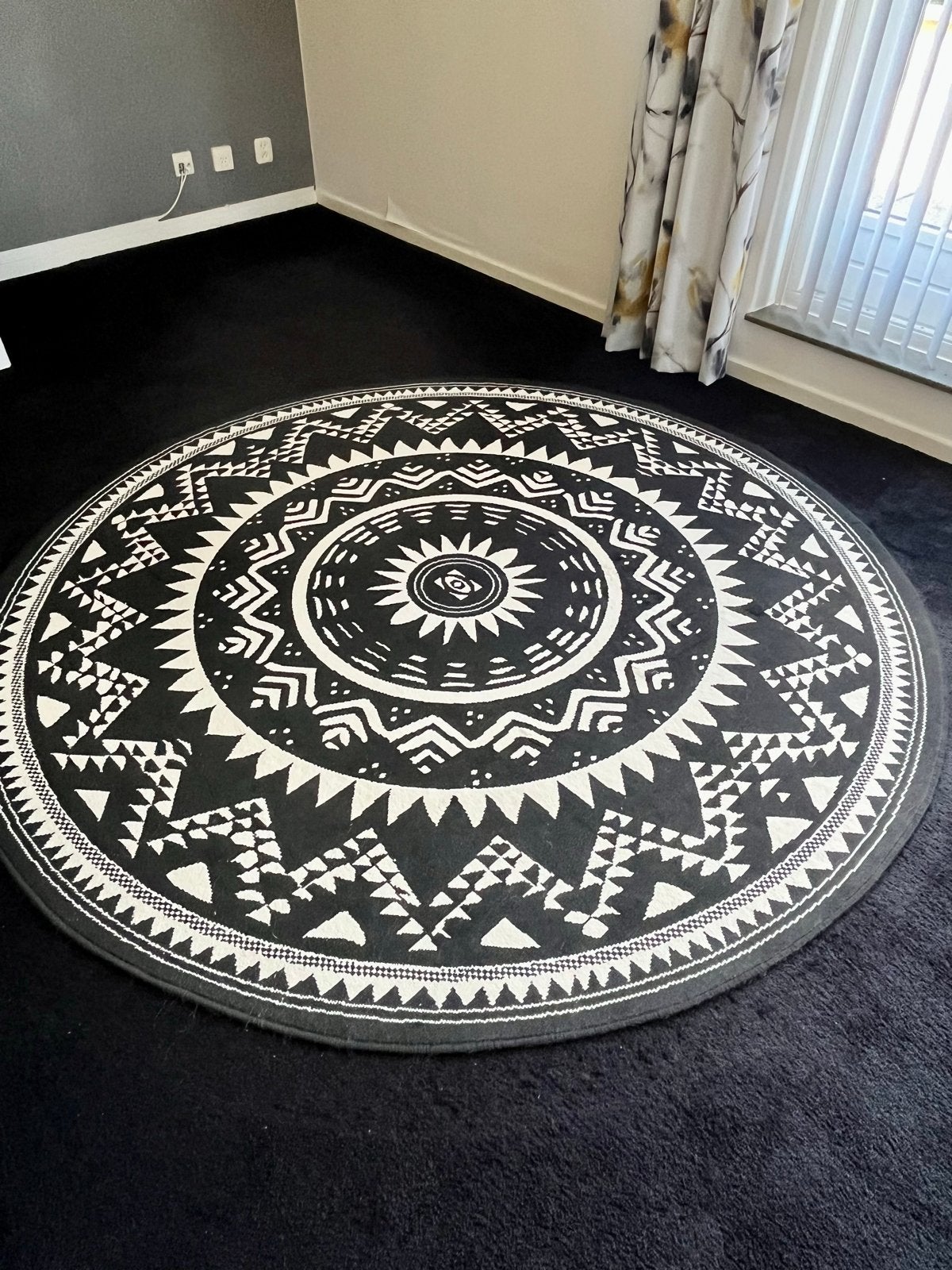 Hanse Home Rond Vloerkleed Zwart Wit Mandala Patroon 200cm, Huis en Inrichting, Wit, 150 tot 200 cm, Rond, Ophalen of Verzenden