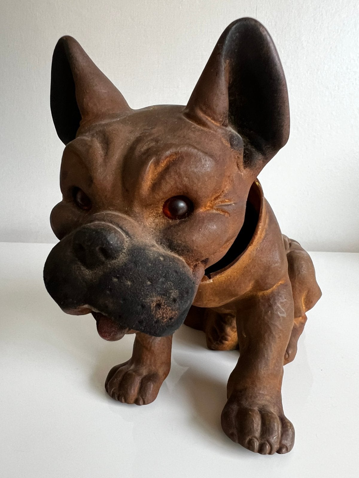 Vintage Bobblehead Boxerhond Flocked Kunststof Dashboard 70s, Ophalen of Verzenden, Object, Kunststof
