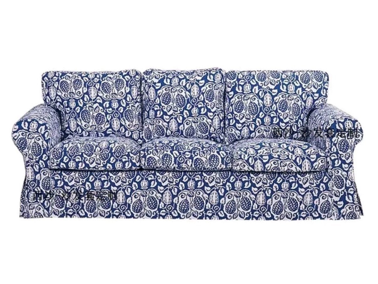 IKEA Ektorp hoes Klintbo blauw/wit (3-zits+2x fauteuil), Huis en Inrichting, Ophalen of Verzenden, Zo goed als nieuw, Blauw, Vierkant