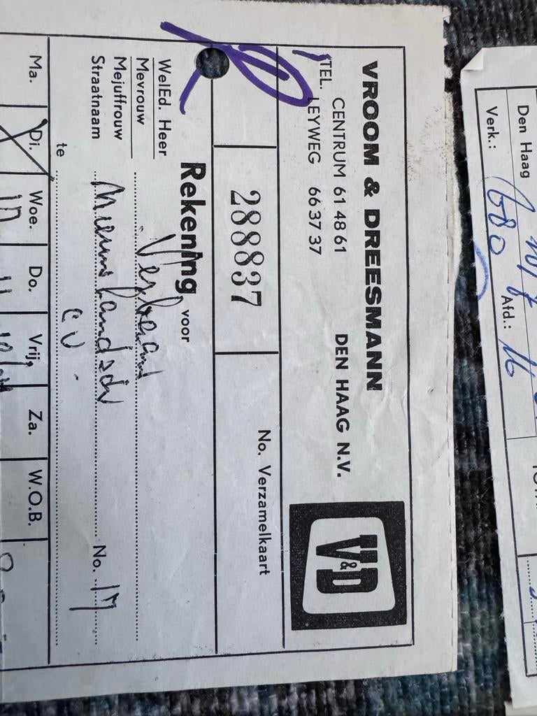 Oude V&D bonnetjes en rekeningen - Historisch document, Ophalen of Verzenden, 1960 tot 1980, Nederland, Knipsel(s)