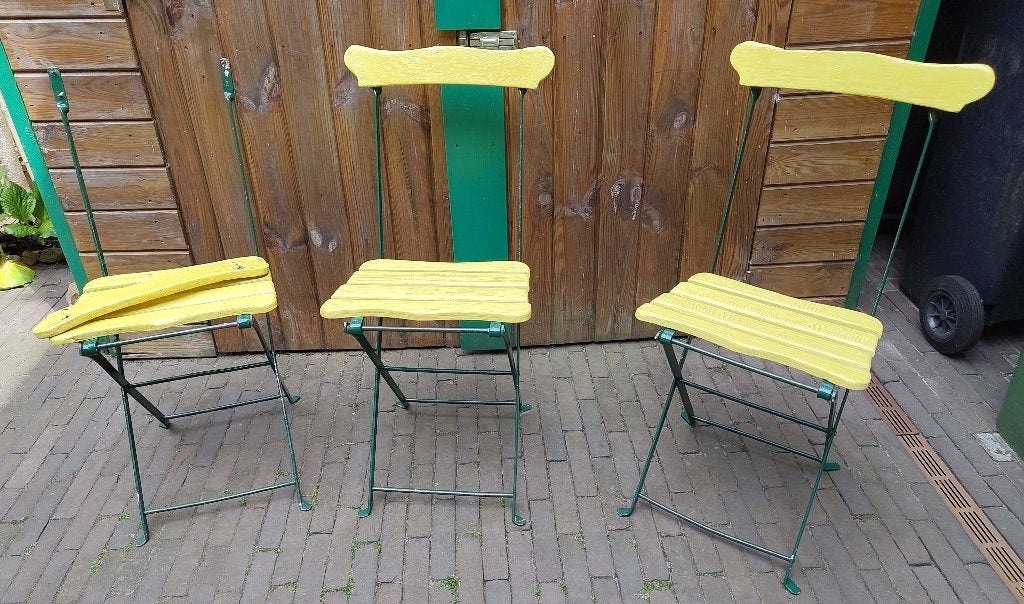 Bistro tuinstoel klapstoel metaal en hout opknappers 3 stuks, Ophalen, Gebruikt, Metaal, Inklapbaar