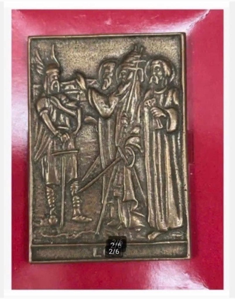 Antieke bronzen plaquette Leo I, heilige Leo, 8,5 x 6 cm, Ophalen of Verzenden