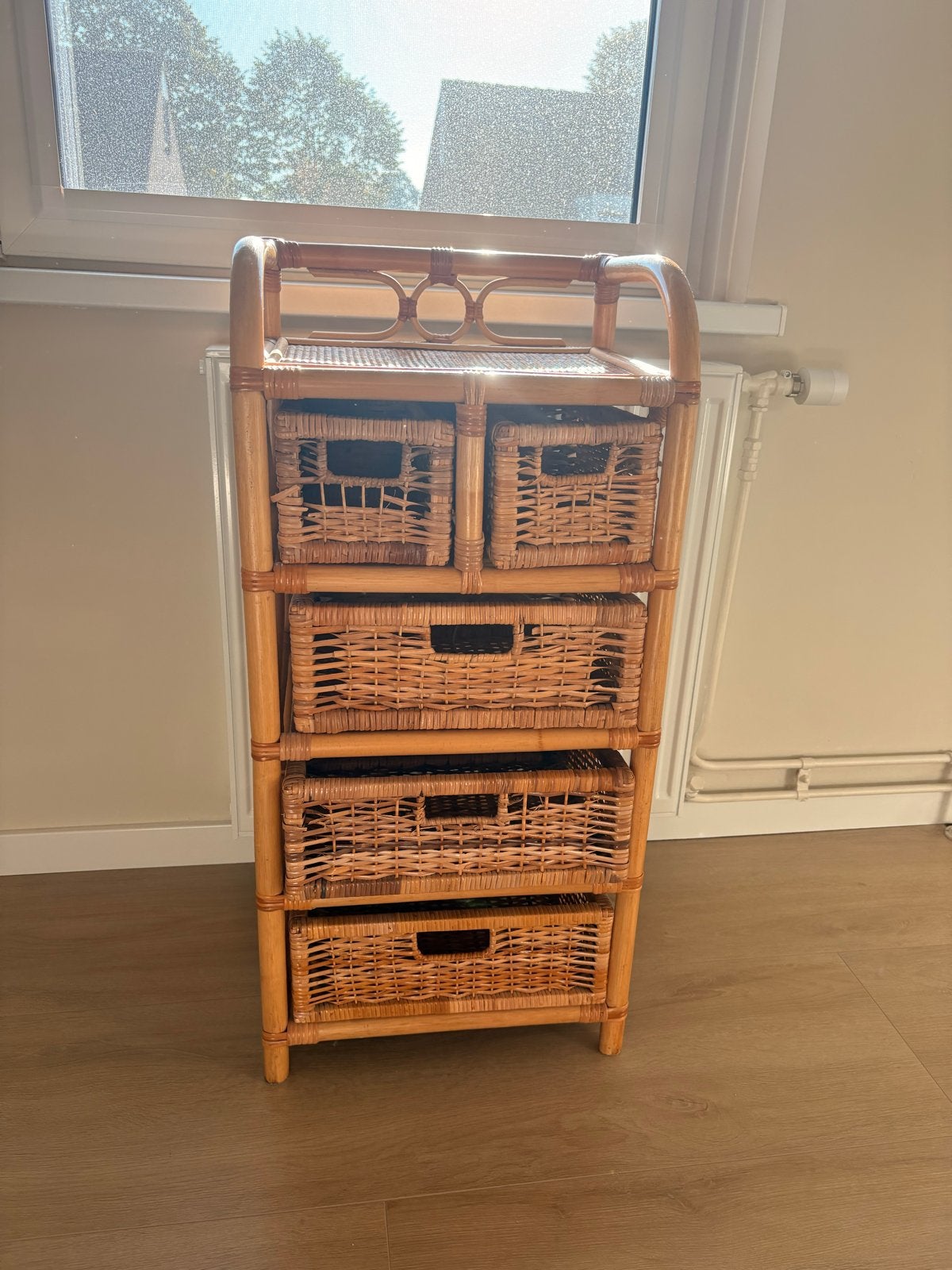 Rotan ladekastje met 5 rieten manden, Huis en Inrichting, Ophalen, Overige materialen, Gebruikt, 5 laden of meer
