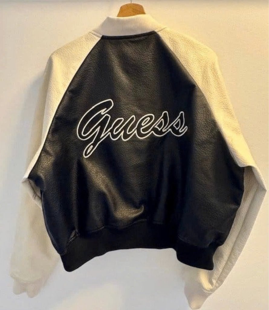 Guess Azira PU Bomberjack Zwart/Crème - Maat L, Guess, Meerkleurig, Maat 42/44 (L), Nieuw