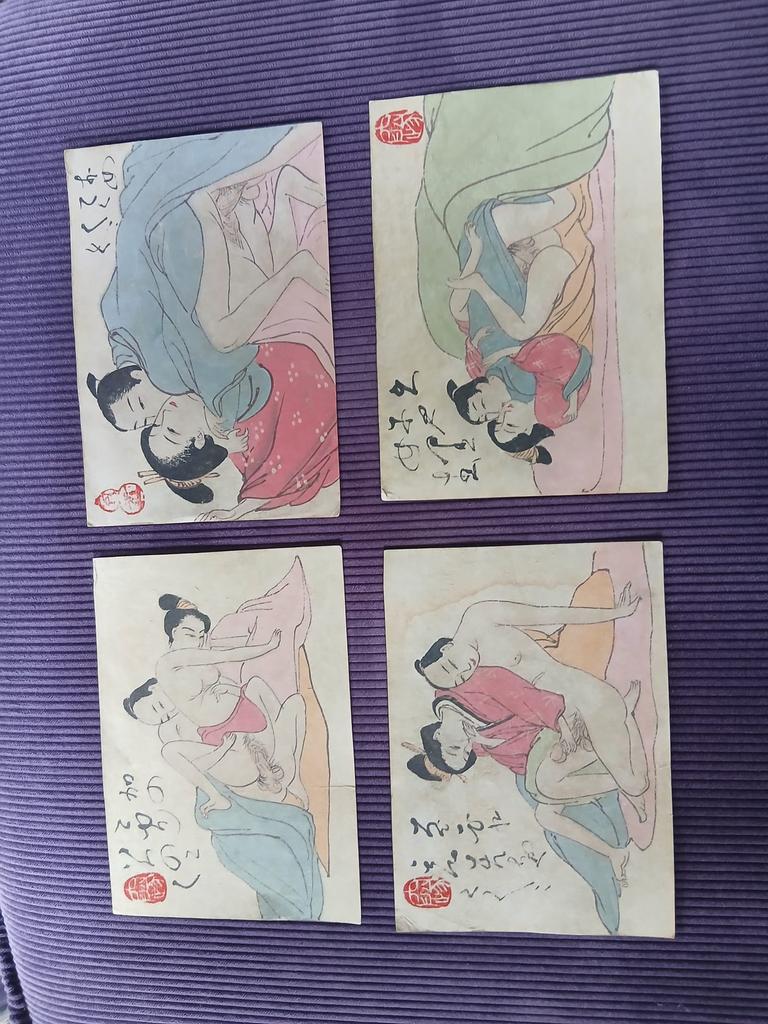 Oude Collectie Japanse Erotische Shinga Aquarellen Japan fin, Antiek en Kunst, Ophalen of Verzenden
