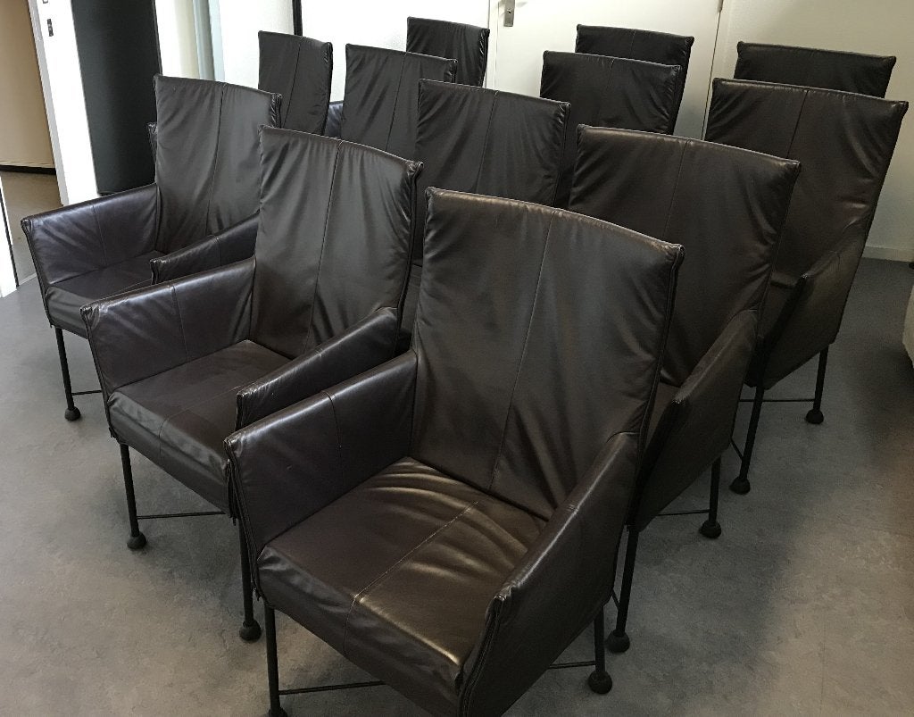 12 Montis Chaplin design stoelen stoel modern bruin leer, Gebruikt, Bruin, Leer, Ophalen of Verzenden