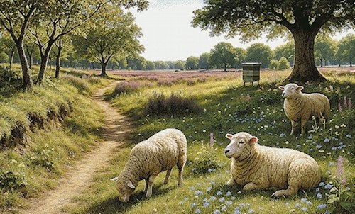 Borduurpatroon: Schapen onder oude eik, Zwolle, Patroon, Verzenden, Eindeloos Borduren