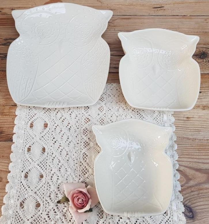 Set creme aardewerk uilen schalen, Vroom & Dreesman, V&D, -, -, Ophalen of Verzenden, -