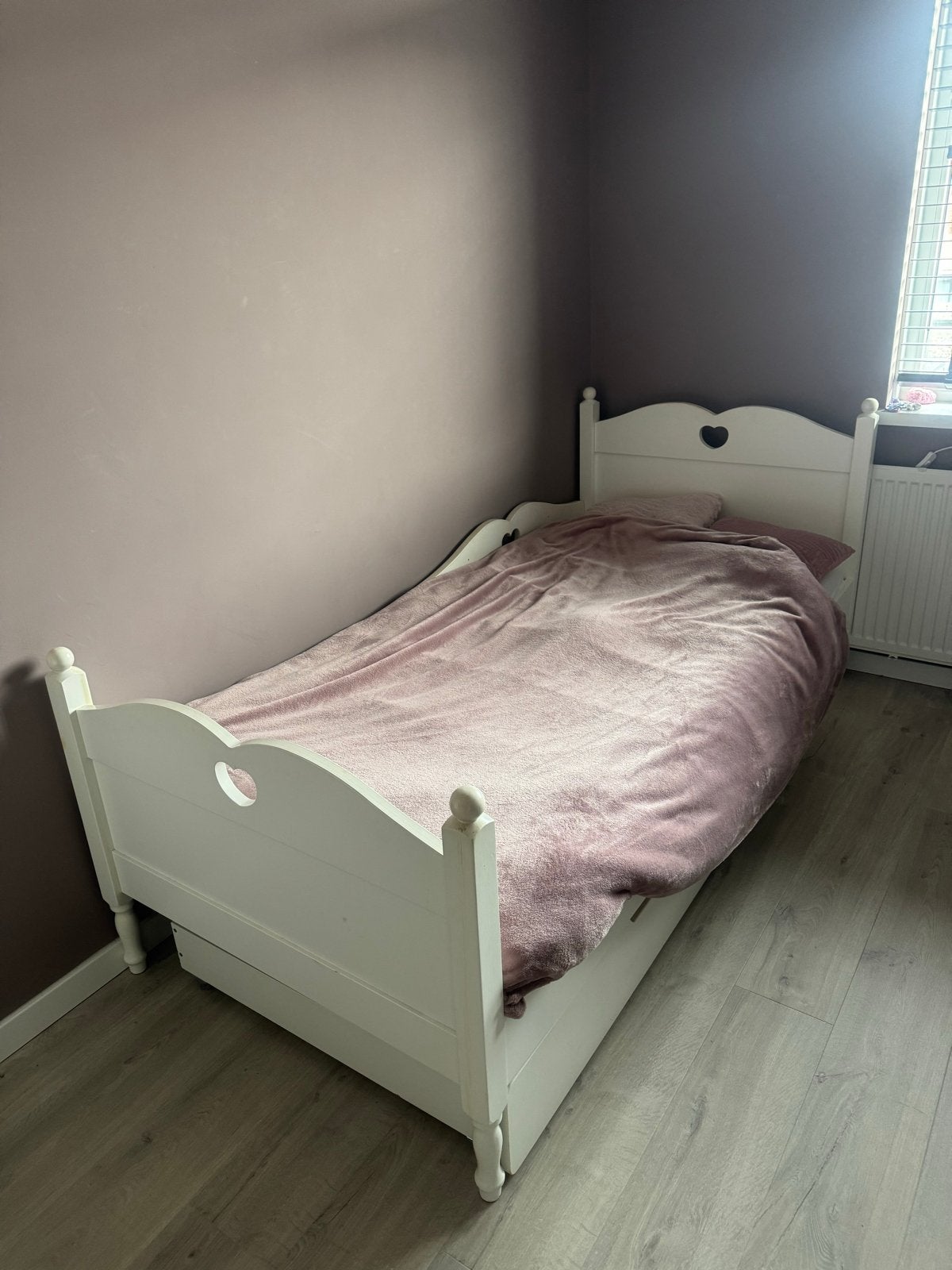 Kinderbed Emma 90x200 met lades en nachtkastje, Ophalen, 85 tot 100 cm, Gebruikt, Lattenbodem