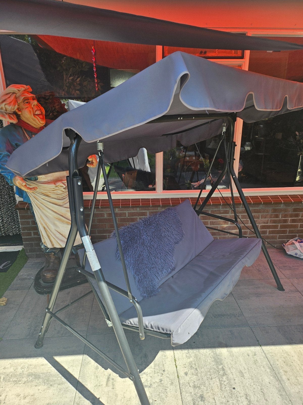 Grote grijze schommelbank voor 3 personen, incl. kussens, Tuin en Terras, Tuinbanken, Ophalen of Verzenden