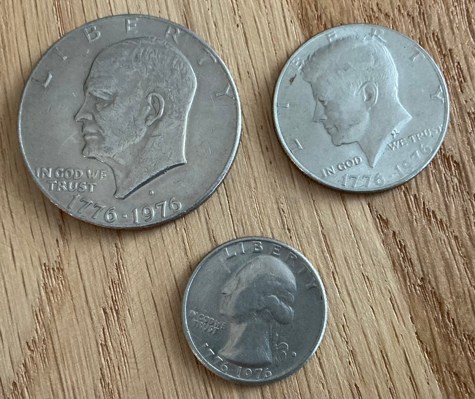 3 USA munten 1 dollar,halve dollar en quarter dollar 1976, Ophalen of Verzenden, Noord-Amerika