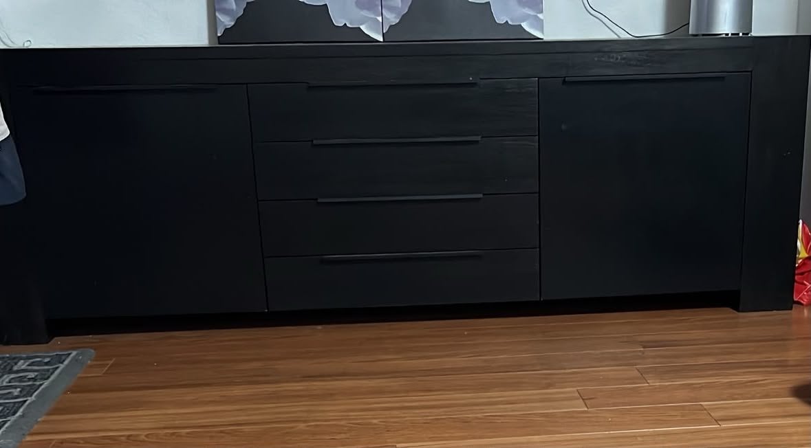 Zwarte Kast met Lades en Deuren, Ophalen, Gebruikt, 150 tot 200 cm, Met lade(s)