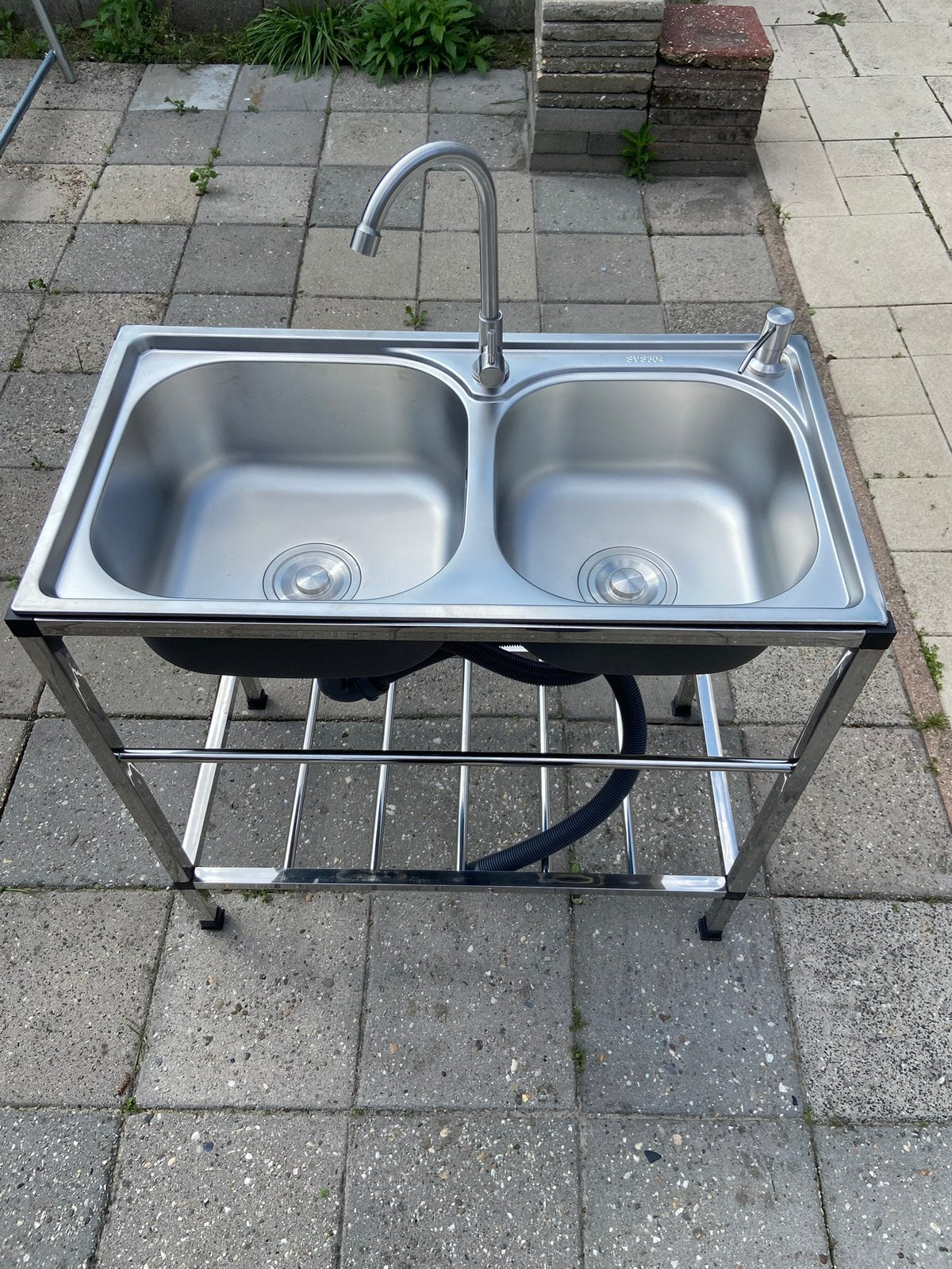 Nieuwe RVS (camping) - dubbele spoelbak - spoeltafel 3, Ophalen of Verzenden, Nieuw, Vrijstaand