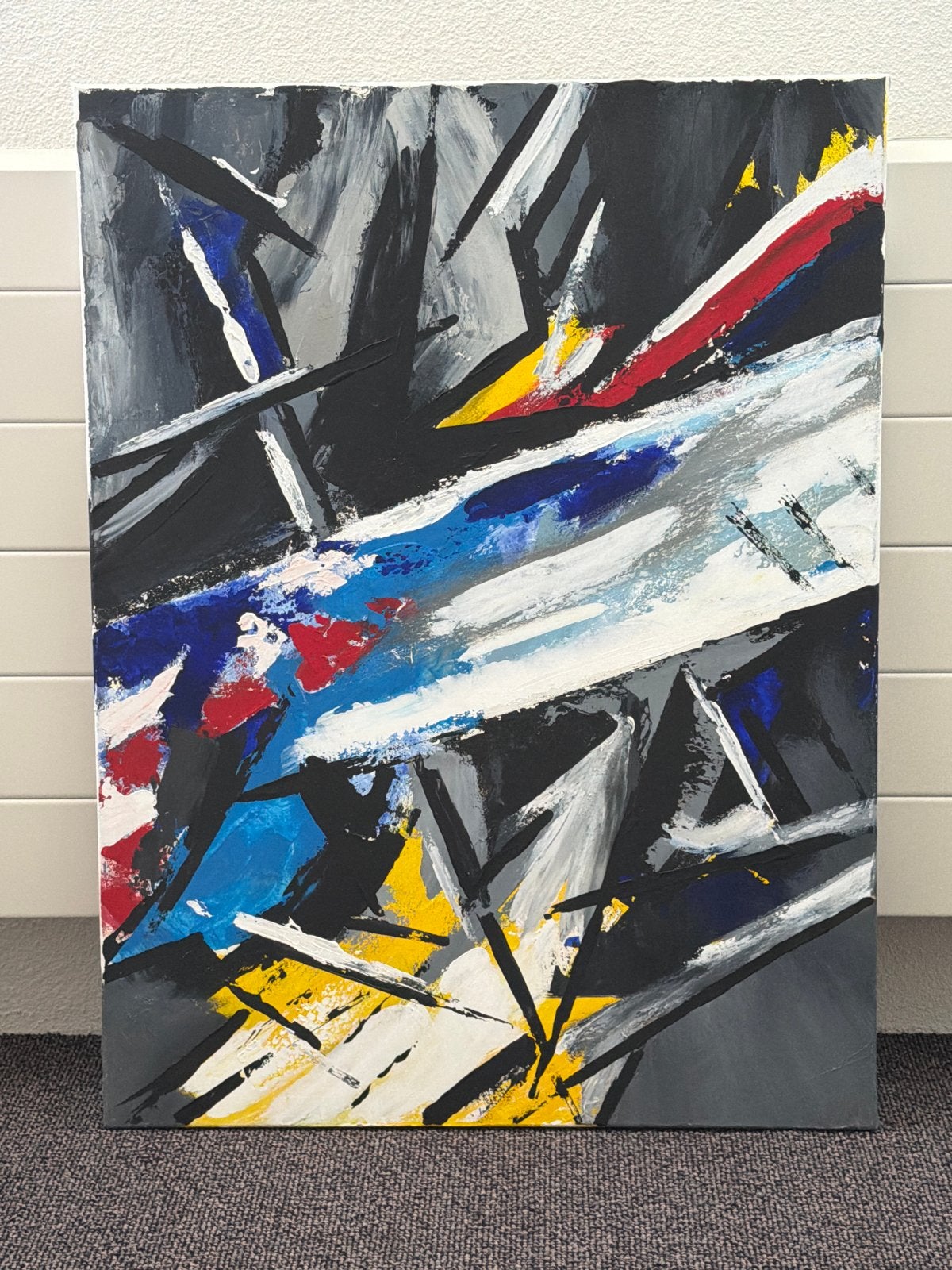 Abstract acryl schilderij op linnen van Henk Uitslag, Antiek en Kunst, Ophalen