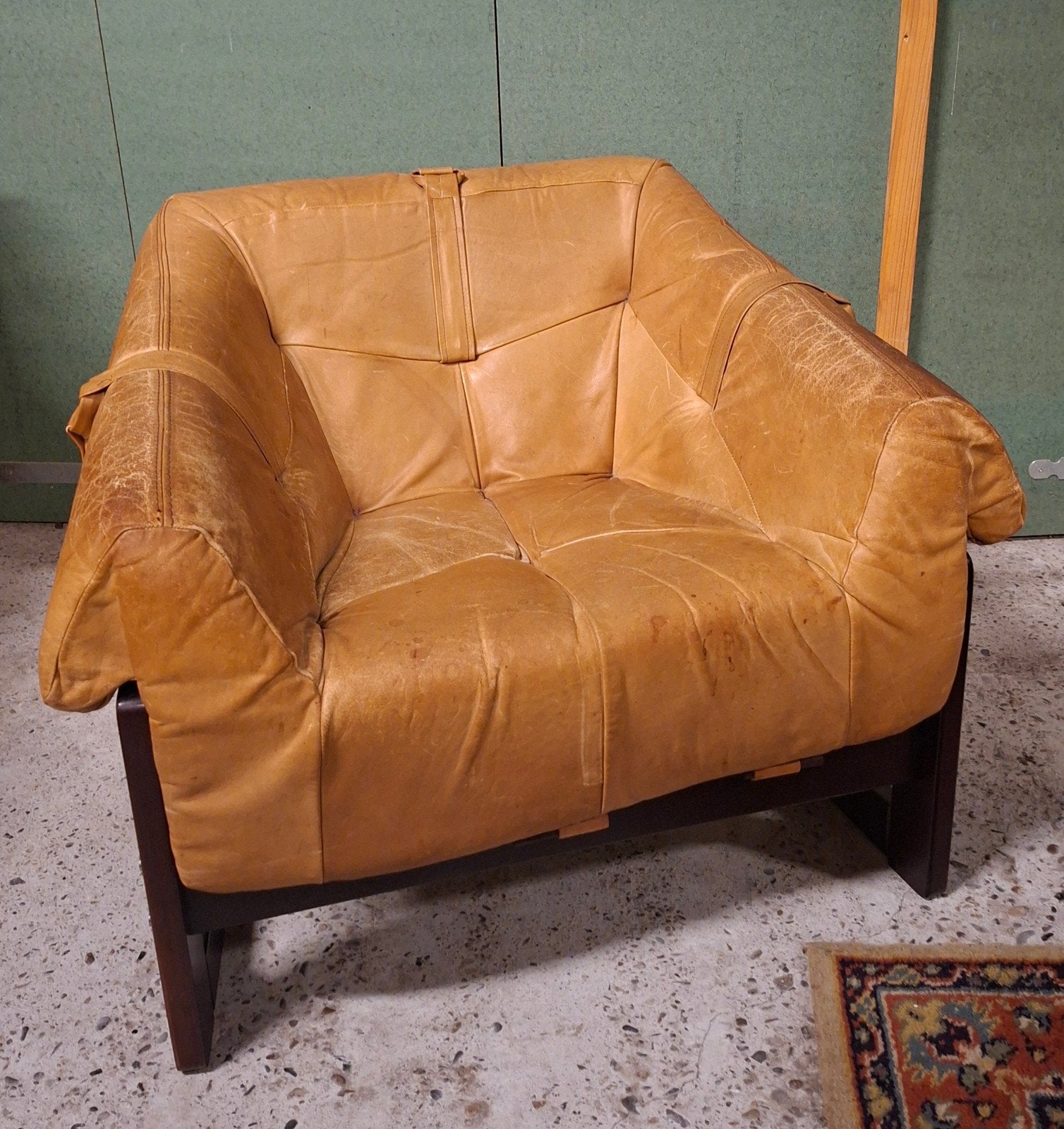 Vintage Percival Lager MP93 loungestoel, 70's, Brazilië, Ophalen, Bruin, Leer, Eén