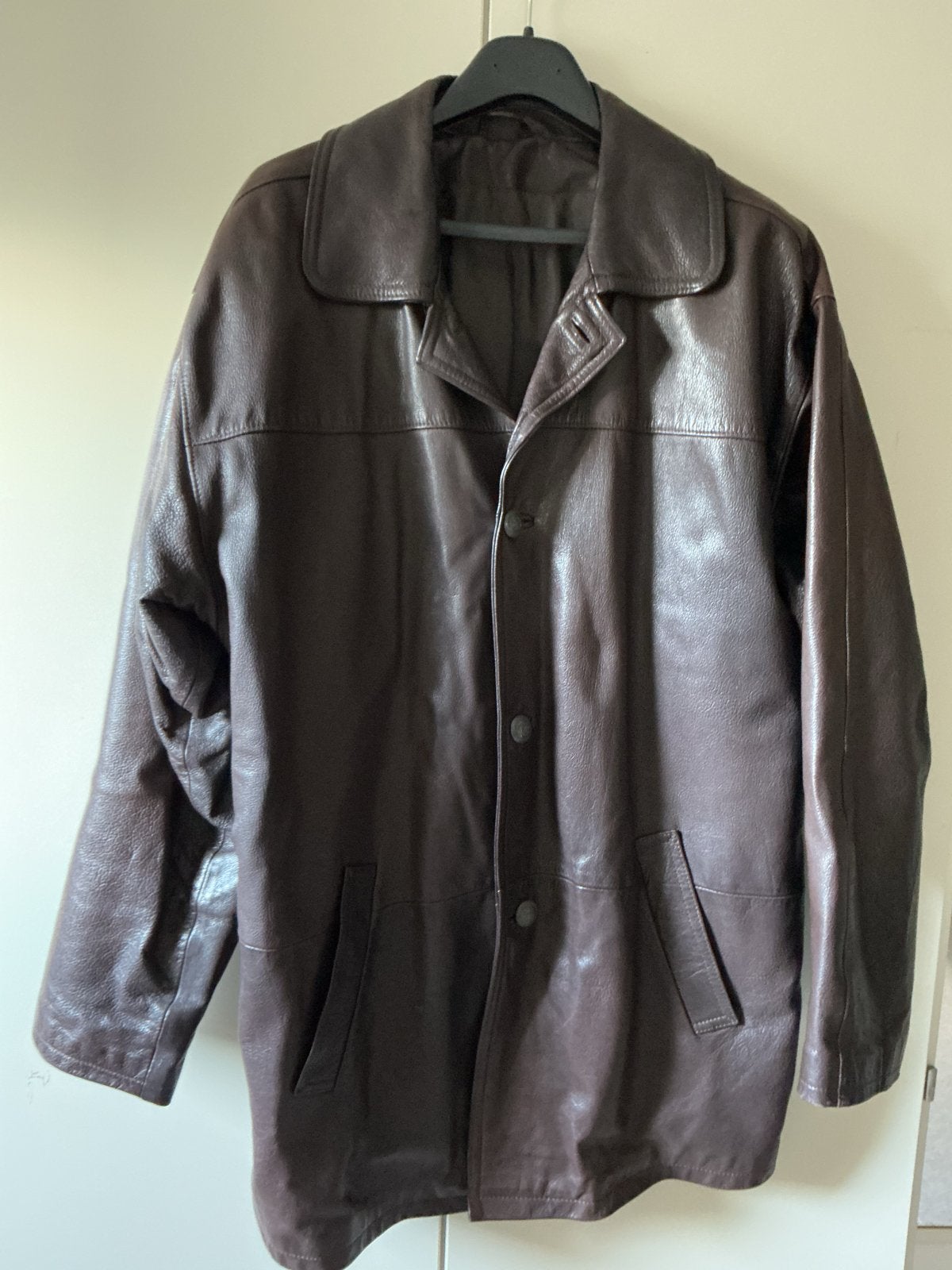 Stoere bruine leren herenjas  maat 52/54., Ophalen of Verzenden, Gedragen, Maat 52/54 (L), Bruin