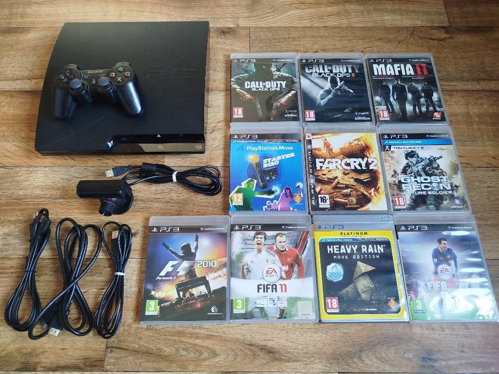 Playstation 3 Slim + Camera & 10 spellen, Gebruikt, Met 1 controller, Met games, Slim