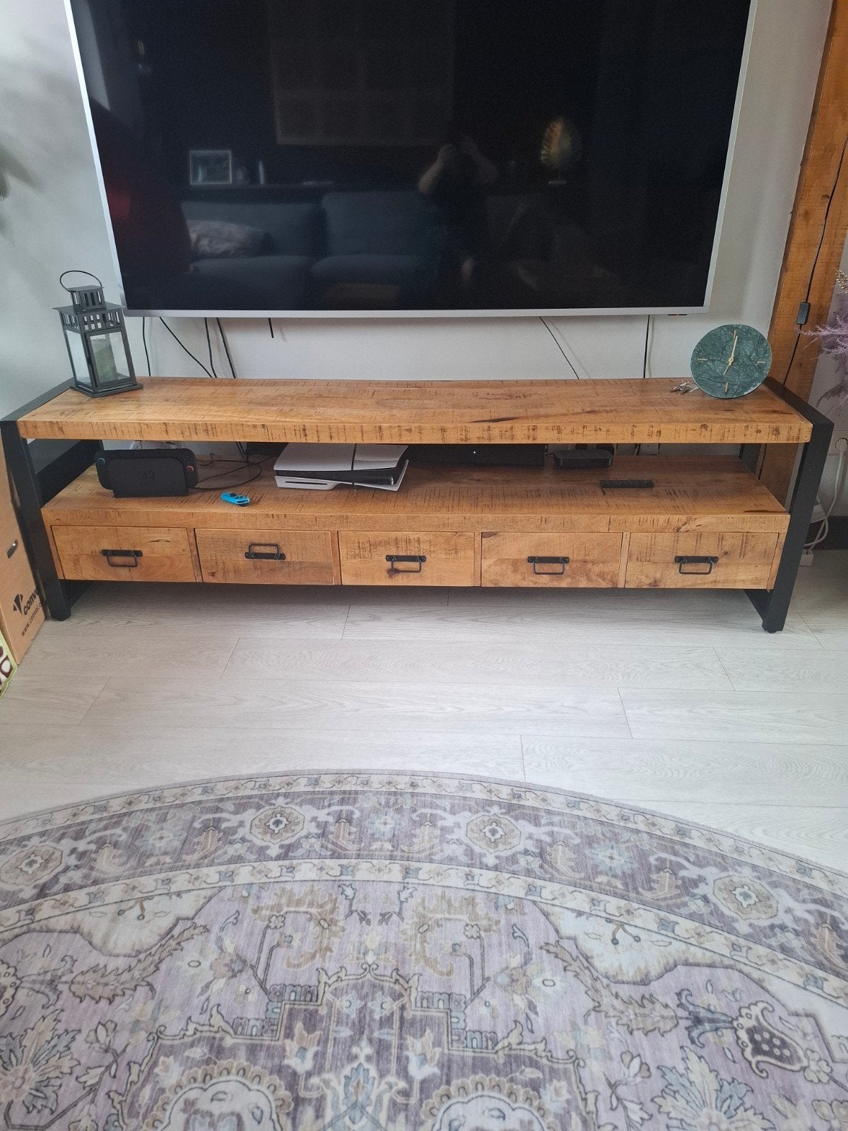 Tv-meubel mangohout/metaal, Gebruikt, 200 cm of meer, Minder dan 100 cm, Industrieel
