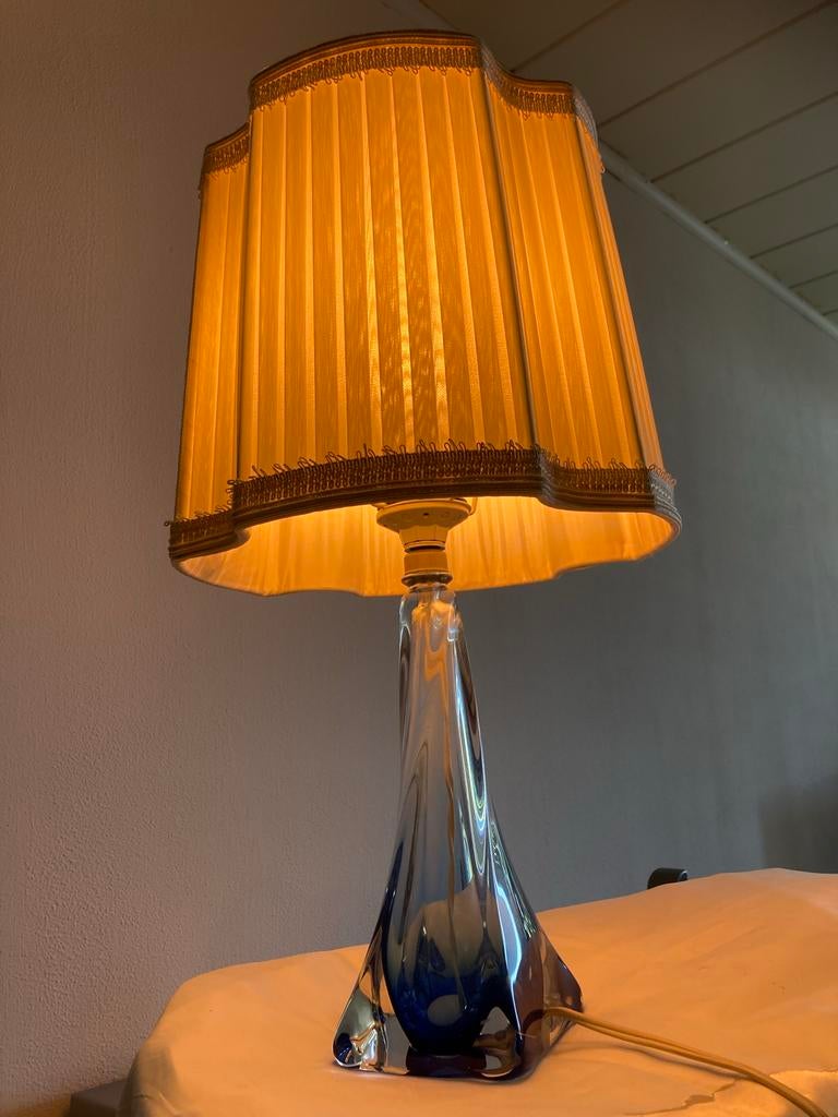 Val Saint Lambert blauw kristal gedraaide tafellamp jaren 50, Ophalen of Verzenden
