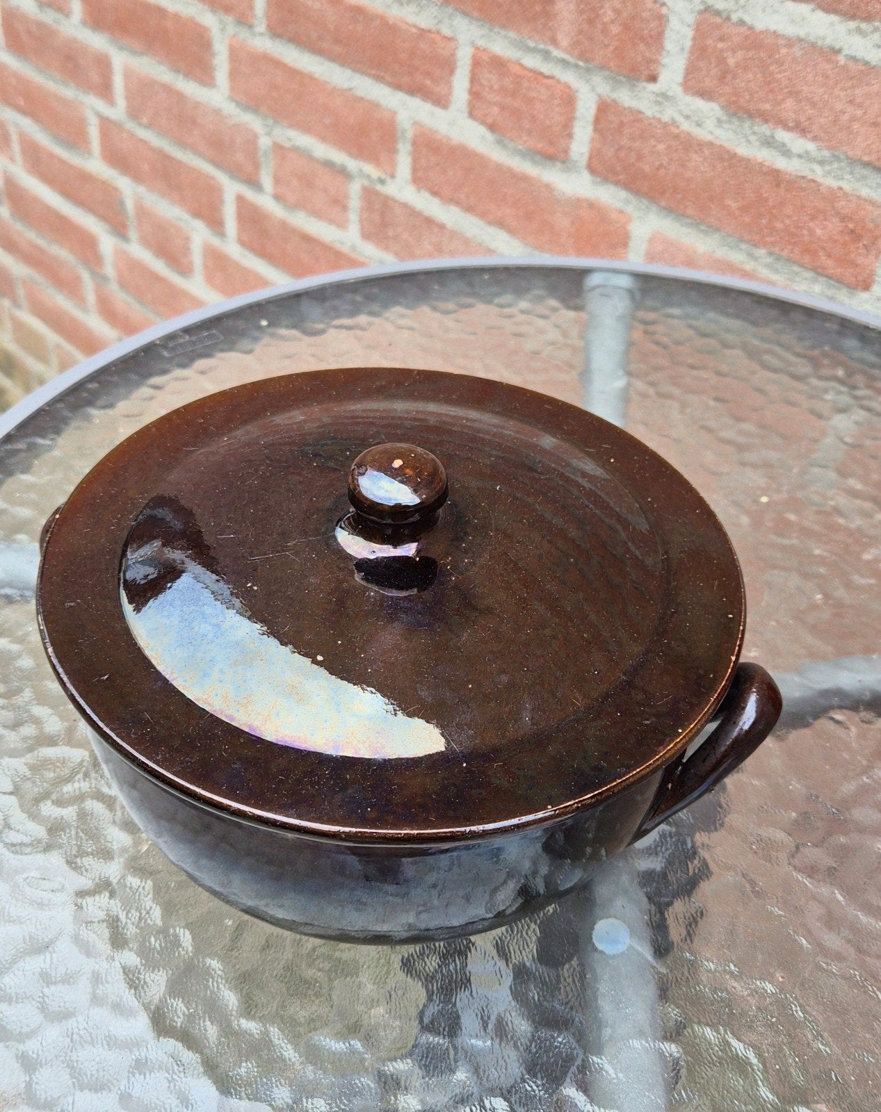 Vintage Aardewerken Stoofpot met Deksel - Bruin Geglazuurd, Antiek en Kunst, Antiek | Keramiek en Aardewerk, Ophalen