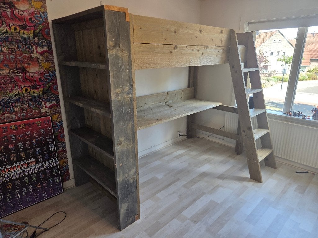 Stevige hoogslaper met bureau en boekenkast, Ophalen, Hoogslaper, Eenpersoons, 180 tot 200 cm