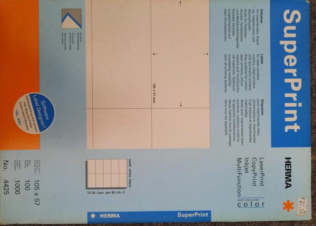 HERMA SuperPrint Etiketten 105x57 mm, 1000 stuks, Ophalen of Verzenden