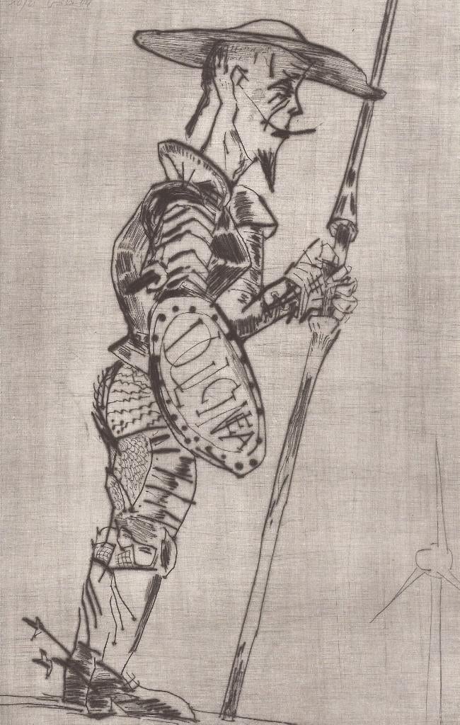 Gille Don Quixote Droge Naald 2004 r.o. Windmolen !, 2000 tot heden, Origineel, Ets, Ophalen of Verzenden