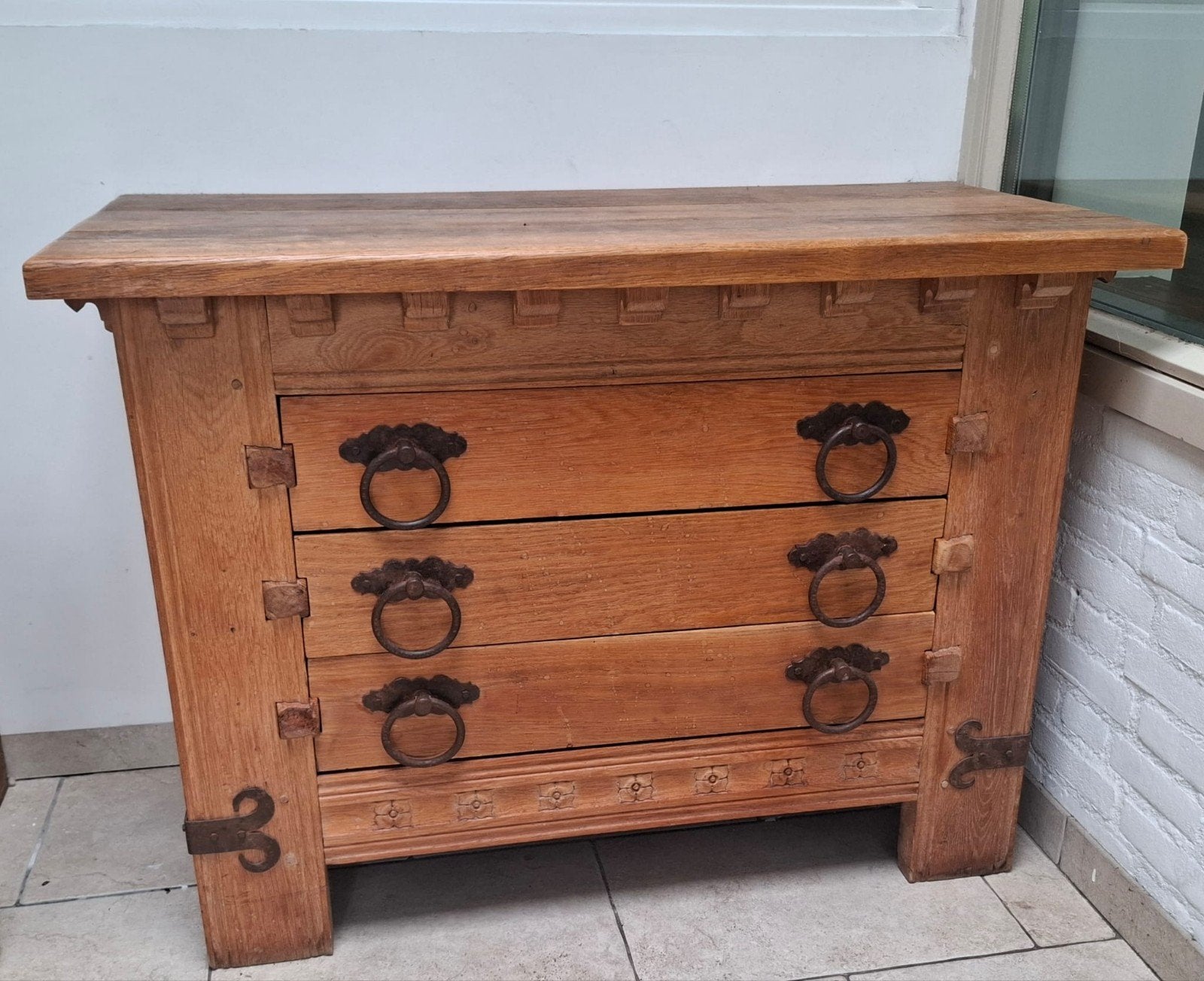 degelijke antieke kast, Ophalen, Gebruikt, 100 tot 150 cm, 3 of 4 laden
