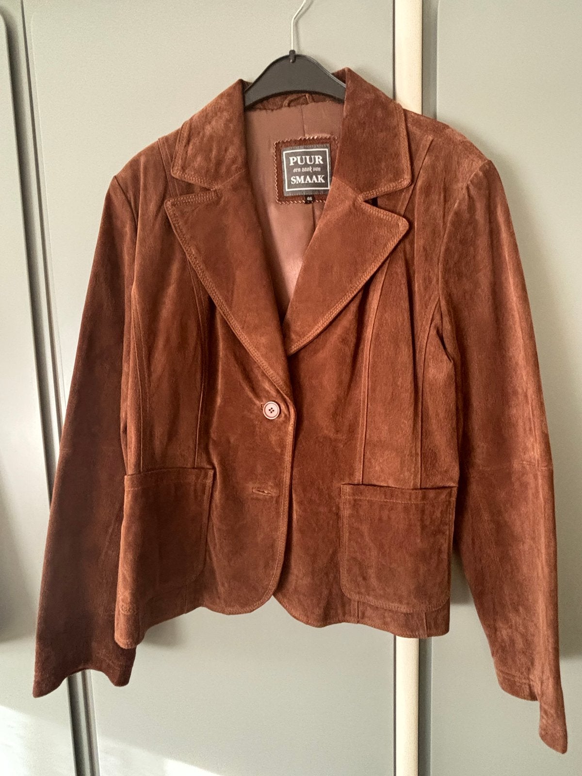 Suède jasje bruin gevoerd, maat 46, Ophalen of Verzenden, Zo goed als nieuw, Maat 46/48 (XL) of groter, Bruin