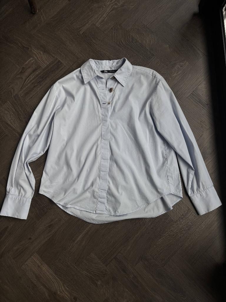 Zara blauwe blouse met gouden knopen – maat S, Ophalen of Verzenden, Zo goed als nieuw, Maat 36 (S), Blauw