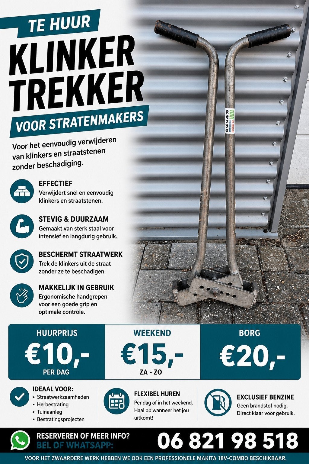 Klinkertrekker te huur voor straatwerkzaamheden, Ophalen, Gebruikt, Overige typen, Overige merken