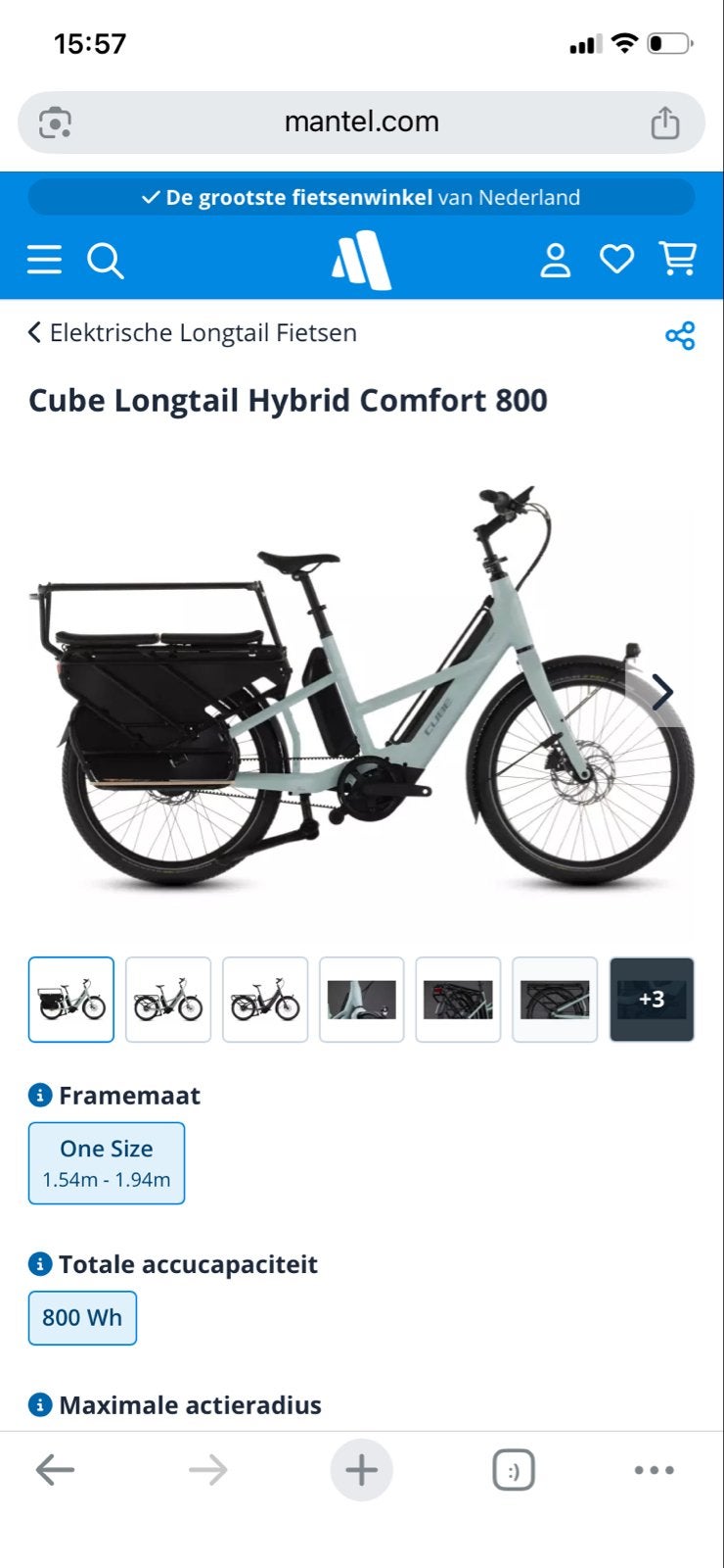 Cube Longtail Hybrid Comfort 800 E-bike, Ophalen, Nieuw, Cube, 50 km per accu of meer