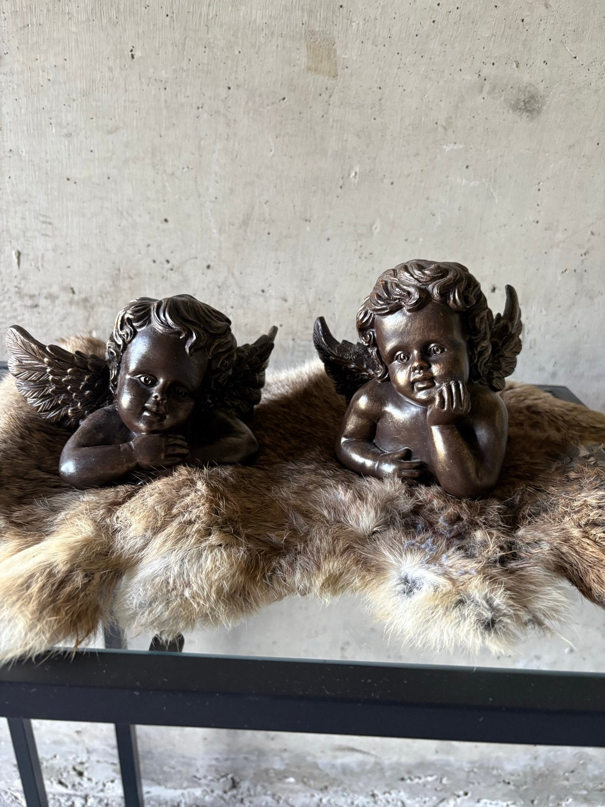 Set van 2 bronzen engelbuste beeldjes, Ophalen, Minder dan 20 cm, Buste, Handgemaakt