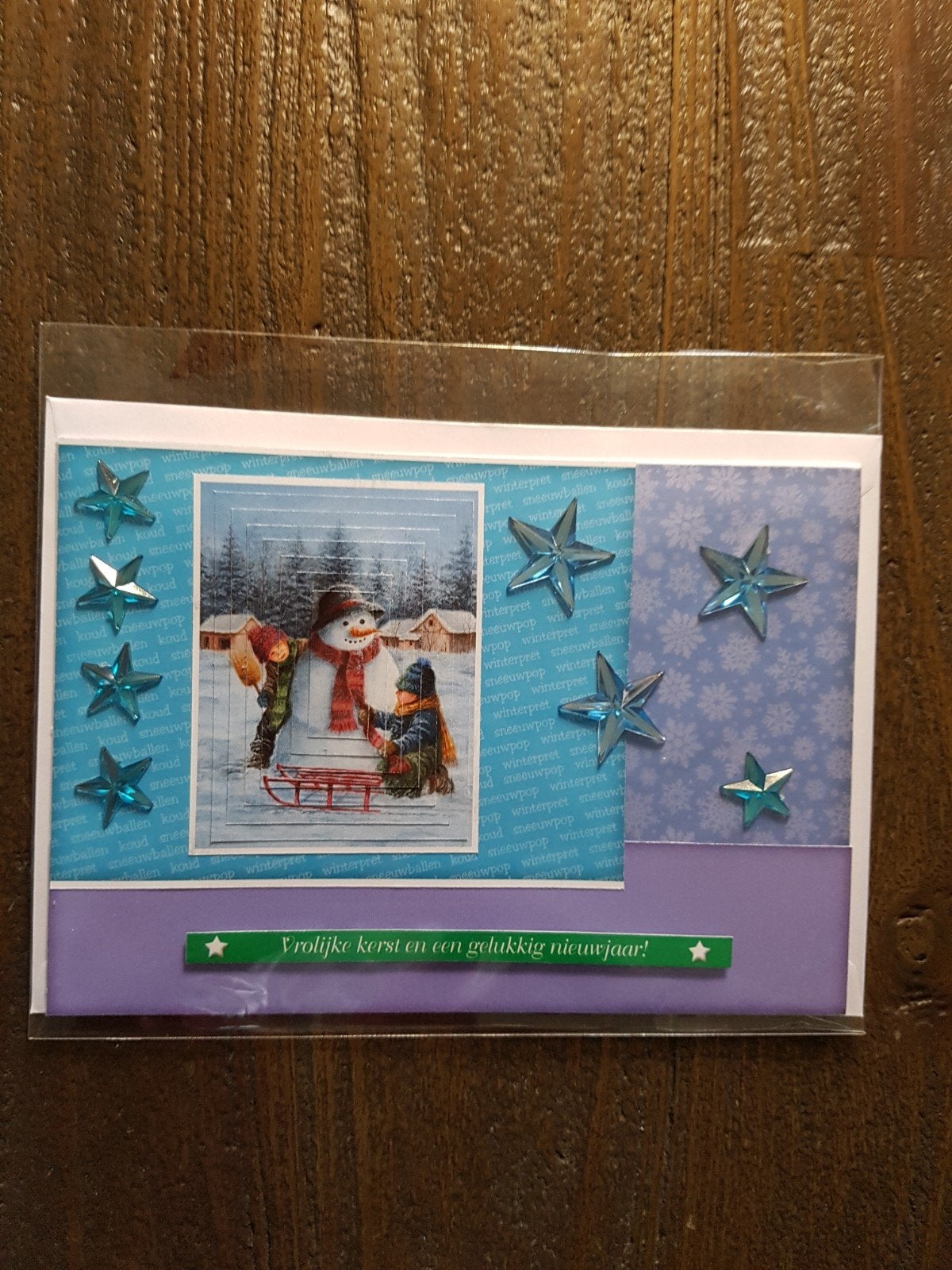 Kaartje kerst kinderen met sneeuwpop, Ophalen of Verzenden, Nieuw, Kerst