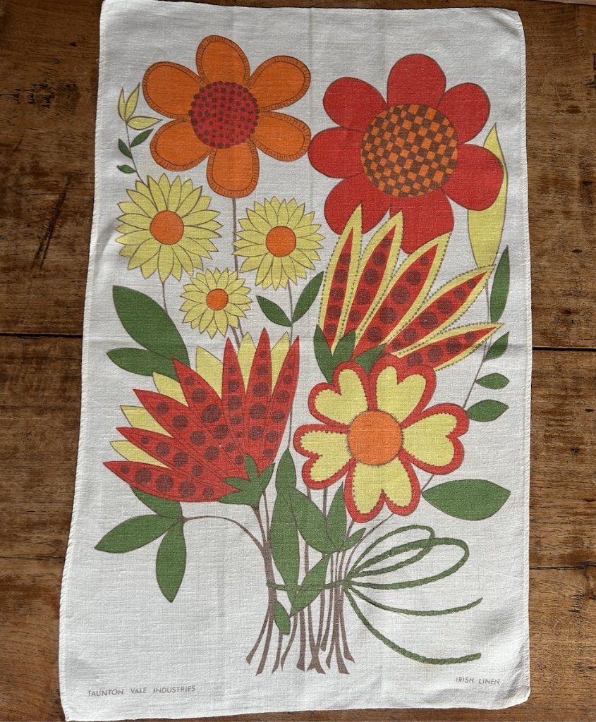 Theedoek vintage bloemen motief, Linnen, Zo goed als nieuw, Meerkleurig, Overige merken