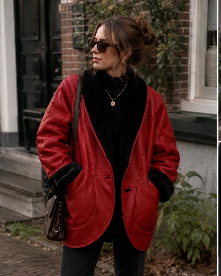 Unieke vintage Knight Tailors schapenvacht leren jas rood, Ophalen of Verzenden, Gedragen, Maat 38/40 (M), Rood