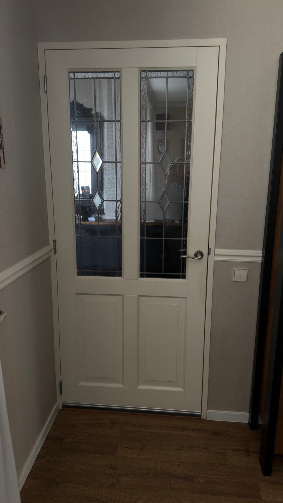 Stompe deur met glas-in-lood ramen, Ophalen, Binnendeur, Zo goed als nieuw, 200 tot 215 cm