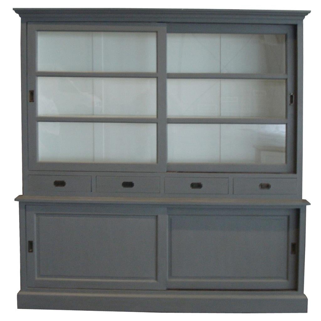 Buffet/vitrinekasten GRIJS landelijke met hand geschilderd, 200 cm of meer, Teakhout, Nieuw, Ophalen of Verzenden