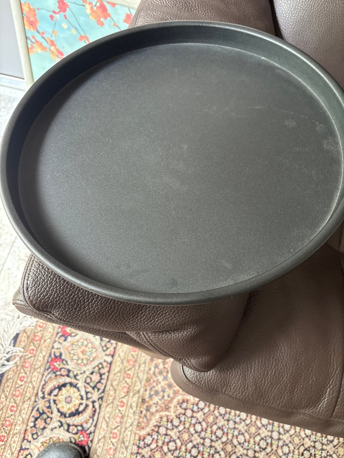 Zwart metalen dienblad met bankbevestiging, Ophalen of Verzenden, Gebruikt, Zwart, Metaal