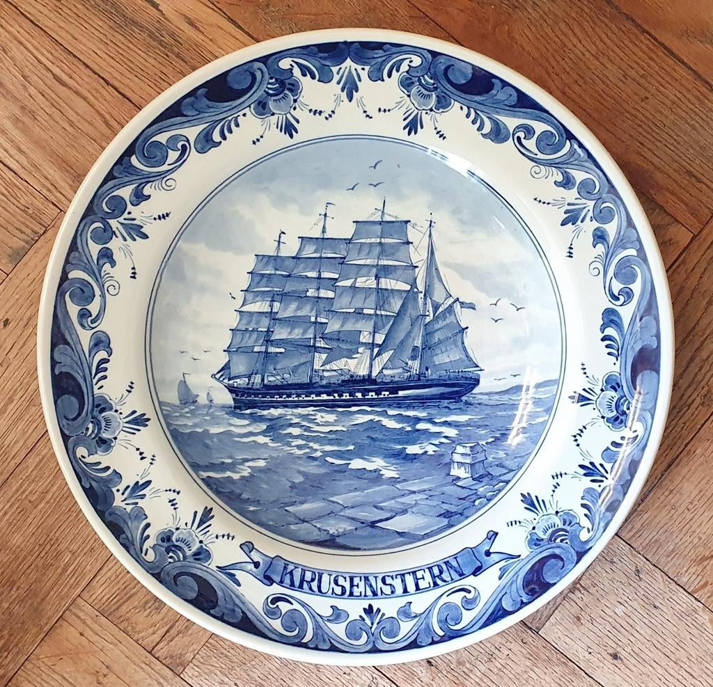 Delfts blauw bord: tallship Krusenstern, Sail Amsterdam 1980, Verzamelen, Ophalen