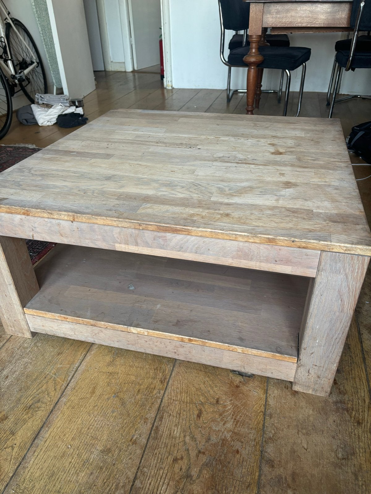 Houten salontafel 84x84 cm 40 cm hoog, Ophalen, Gebruikt, 100 tot 150 cm, Vierkant