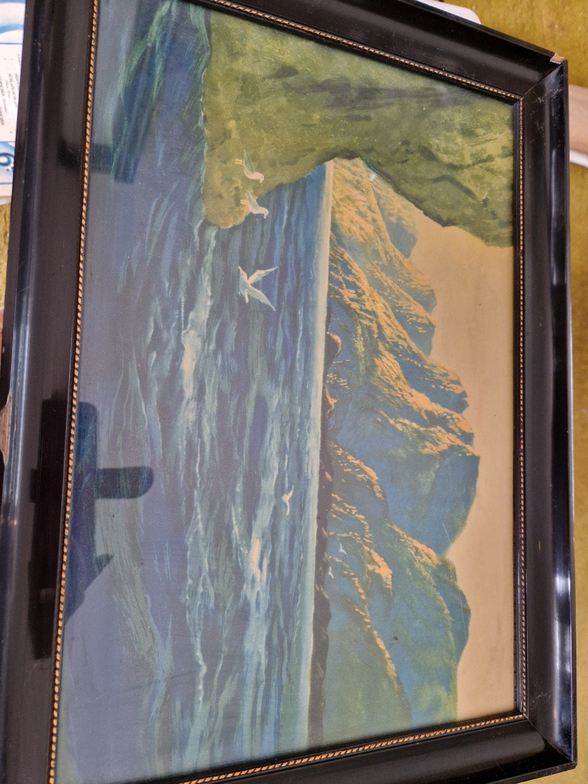 Vintage Maritiem Schilderij - Kustgezicht met Meeuwen, Antiek en Kunst, Ophalen of Verzenden