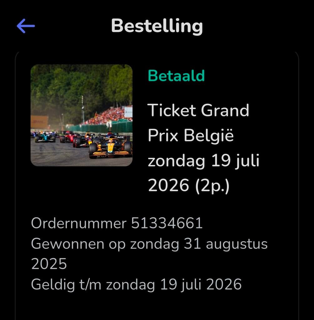 F1 grand prix belgië 2 tickets zondag 19 juli, Tickets en Kaartjes, Twee personen