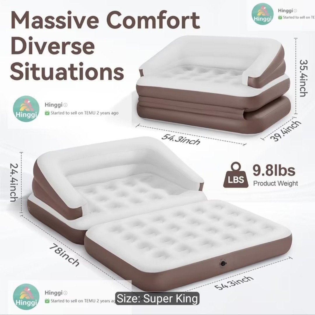 3-in-1 Opblaasbare Slaapbank / Luchtbed - Super King Size, Ophalen of Verzenden, Zo goed als nieuw, 2-persoons