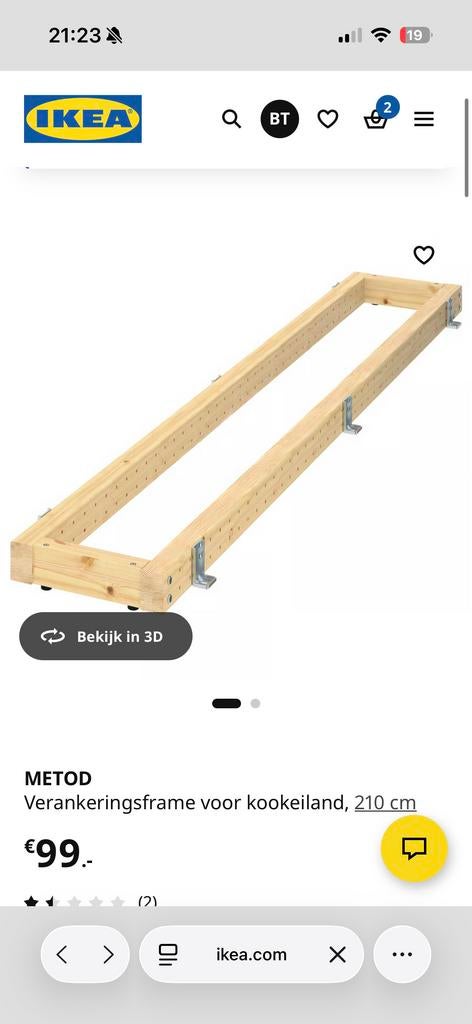 IKEA METOD Verankeringsframe voor kookeiland, 160 cm, Ophalen, Zo goed als nieuw, 200 cm of meer, Minder dan 100 cm